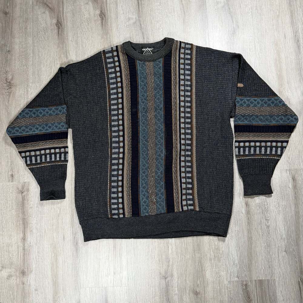 Mens Vintage Porto Cruz Made In Canada 90s Textured Knit Crewneck Sweater XXL